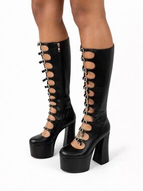 AKIRA Tomlin Black Platform Knee-High Boots | Sizes 6 & 8.5 | NEW